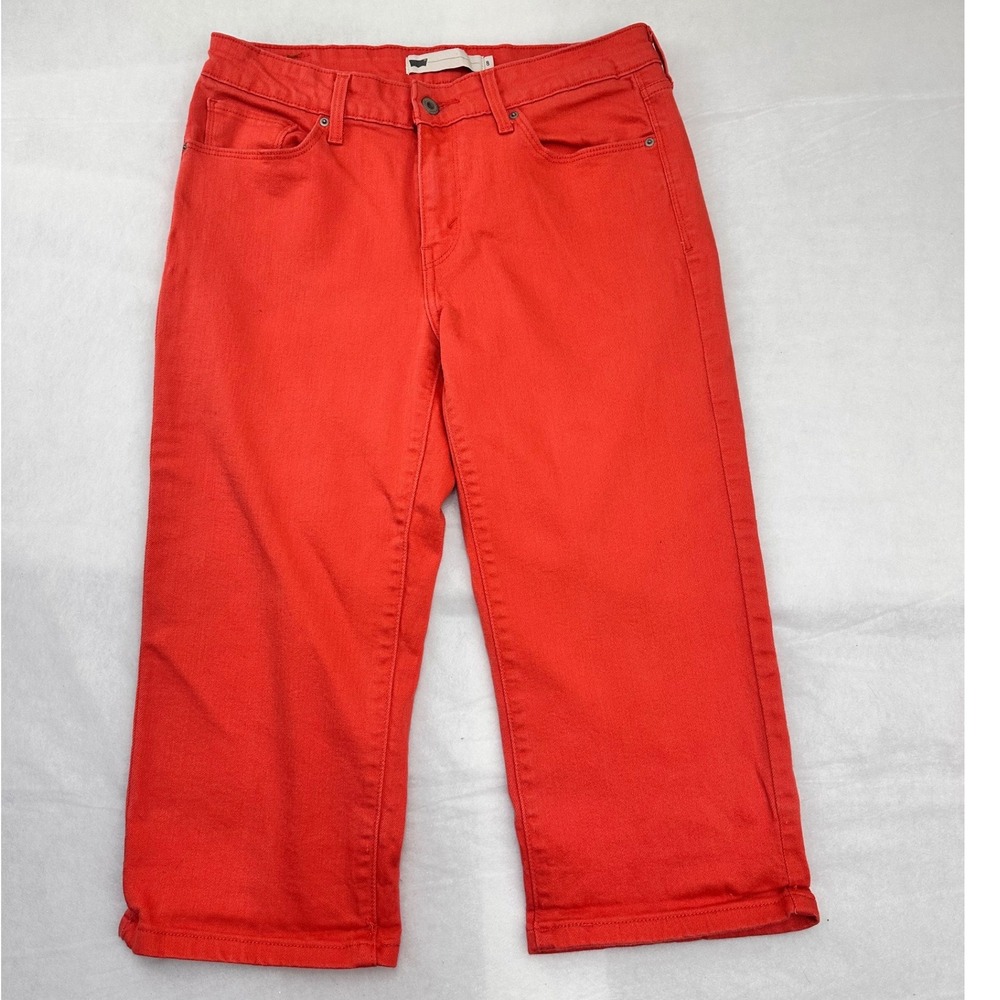 Levis Signature Orange Coral Denim Capri Stretch‎ Mid Rise Cropped Size 8